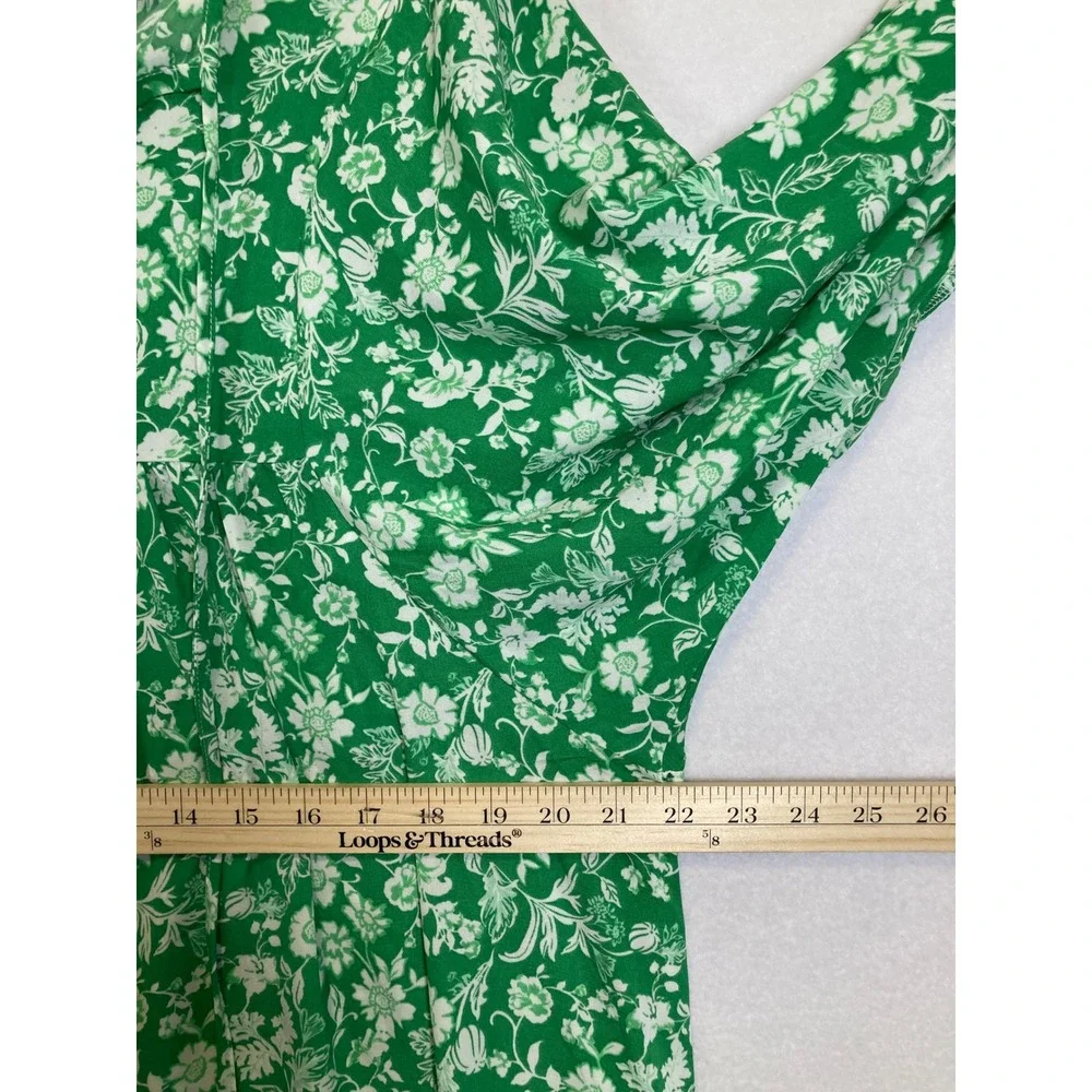 Cottagecore Dokotoo Women Large Green White Floral Puff Sleeve V-Neck Mini Dress - Picture 5 of 14